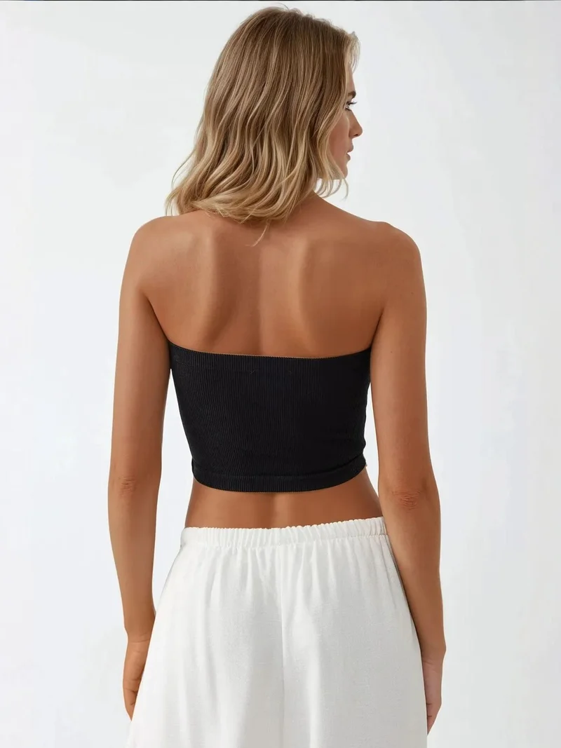 HICCUP Slim Fit Strapless Ribbed Crop Top