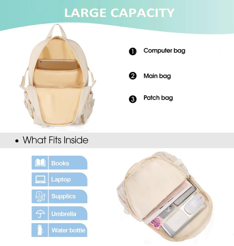 PRLINJSK Kawaii Backpack for Teen Girls, Cute Aesthetic High Middle School College Bookbag with Accessories, Pink - Image 4