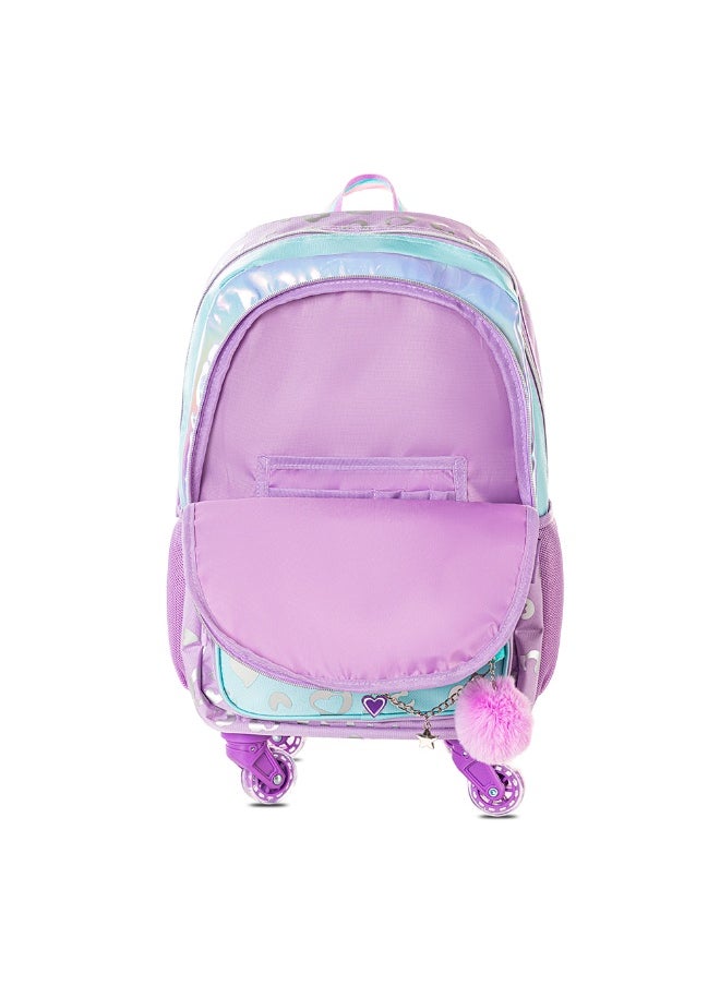Eazy Kids Eazy Kids 4-wheel Trolley 17" School Bag Set of 3 w/ Lunch Bag and Pencil Pouch - Love Purple  - Image 2