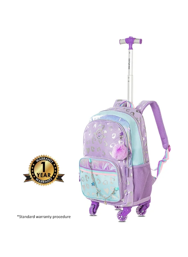 Eazy Kids Eazy Kids 4-wheel Trolley 17" School Bag Set of 3 w/Lunch Bag and Pencil Pouch - Love Purple