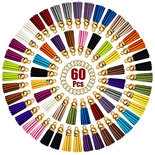 TTSAM Tassels for Keychains Faux Suede Tassel for DIY Jewelry Making 60 Pcs Leather Keychain Charms Bulk & 60 Pcs Jump Rings Key Chain Rings Bulk for Cellphone Straps Pendants Crafts - Image 1