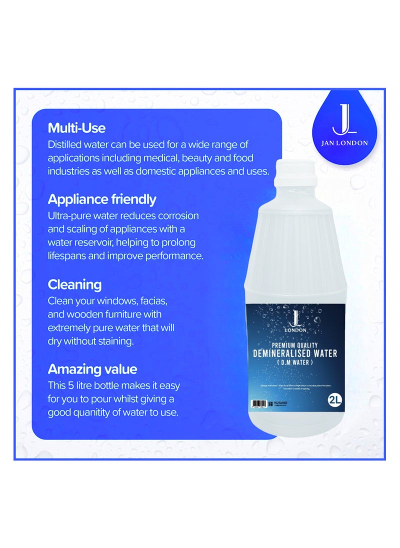 JAN LONDON - Demineralized Water: Premium Quality Demineralised Solution for Cosmetics, Irons, Steam Cleaners, Car Batteries, Radiators, Cleaning, and Aquariums - 2x 2 Litres - Image 1