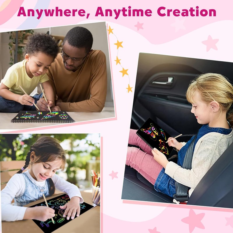 ZMLM Scratch Paper Art-Crafts Gift: 2 Pack Colorful Supplies Toys for 3 4 5 6 7 8 9 10 Years Old Girls and Boys Kids Birthday Party Games (Pink) - Image 4