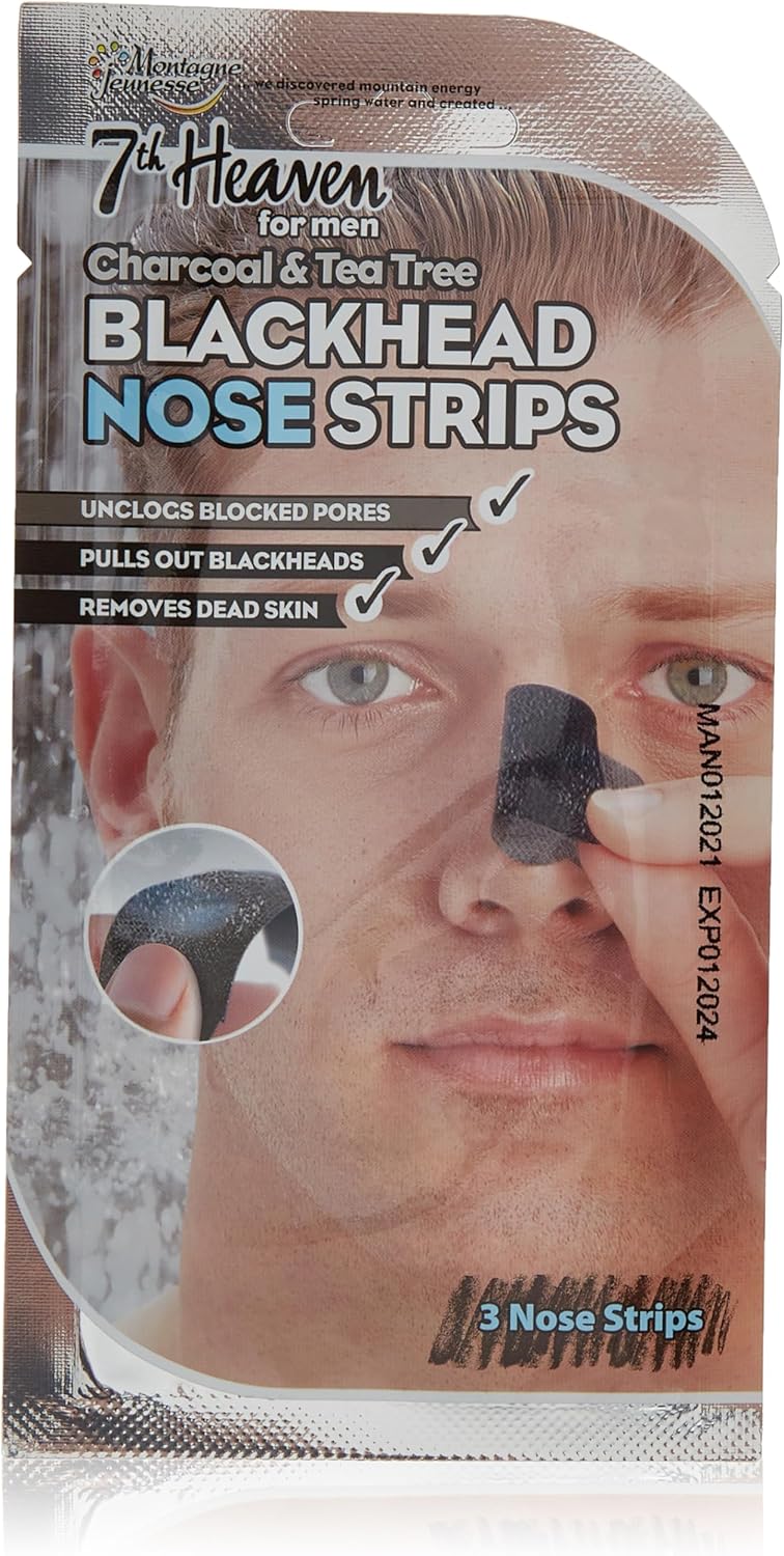 سفنث هيفن Men'S Nose Strips With Charcoal And Tea Tree To Unclog Blocked Pores, Pull Out Blackheads & Remove Dead Skin, Black, 3 Count - Image 1