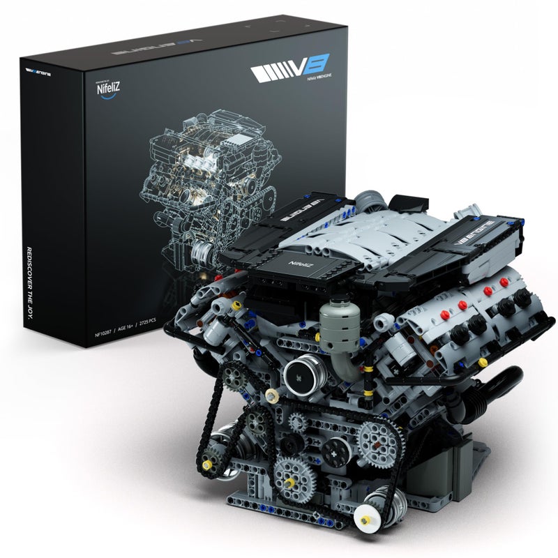 Nifeliz مجموعة بناء محرك Nifeliz V8 نموذج محرك حصري متقدم لجمع التذكارات تجربة علمية فيزيائية لعبة للبالغين ديكور المنزل أو المكتب 2725 قطعة NF10287 - Image 2