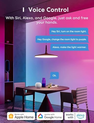 Meross Smart Light Bulb Smart WiFi LED Bulbs Compatible with Apple HomeKit Siri Alexa SmartThings Dimmable E26 Multicolor 2700K6500K RGBWW 900 Lumens 60W Equivalent 2 Pack - Image 3