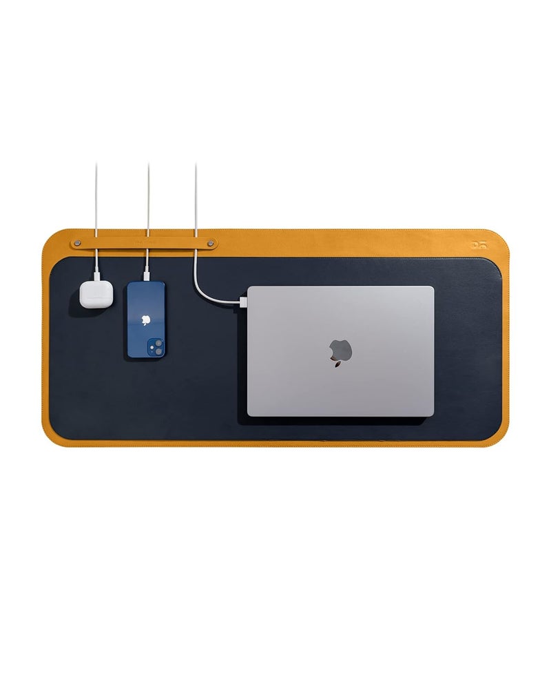 Daily Objects Dart Large Premium Vegan Leather Desktop/Laptop Desk Mat for Work from Home/Office/Gaming | Cable Organiser & Hideway Storage | Extended Mousepad & Water-Resistant - Mustard - Model - R1 - Image 3