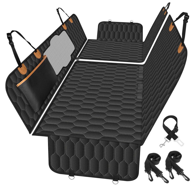 NECKORY Dog Back Seat Cover, Waterproof Scratch Proof Nonslip Dog Hammock for Car, Dog Car Seat Cover for Back Seat with Sanitary Pad Mesh & Pocket for Cars SUVs and Trucks- S, Black/Orange - Image 1