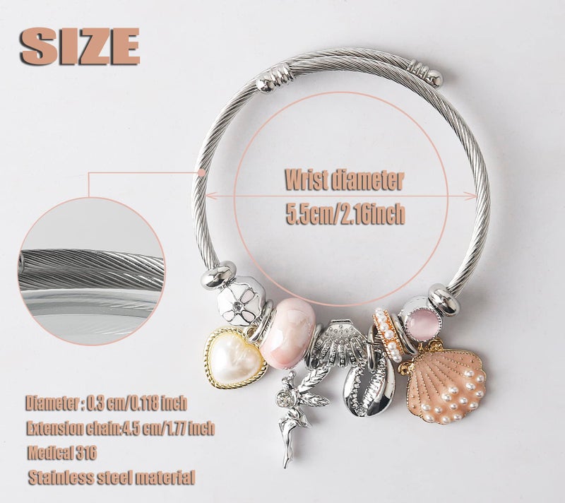 DS Charm Bracelets for girls,exquisite cute cartoon friendship bracelets Stainless Steel Bangle with birthday Gift box, Adjustable girls jewelry Suitable for holiday gifts (Silver-pink butterfly 2) - Image 2