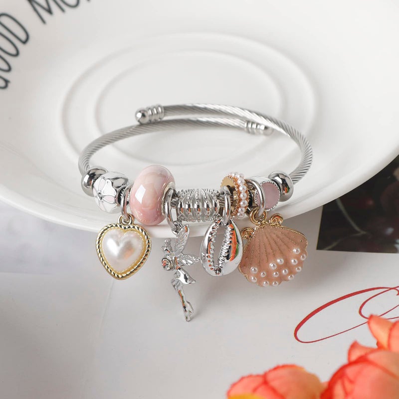 DS Charm Bracelets for girls,exquisite cute cartoon friendship bracelets Stainless Steel Bangle with birthday Gift box, Adjustable girls jewelry Suitable for holiday gifts (Silver-pink butterfly 2) - Image 3