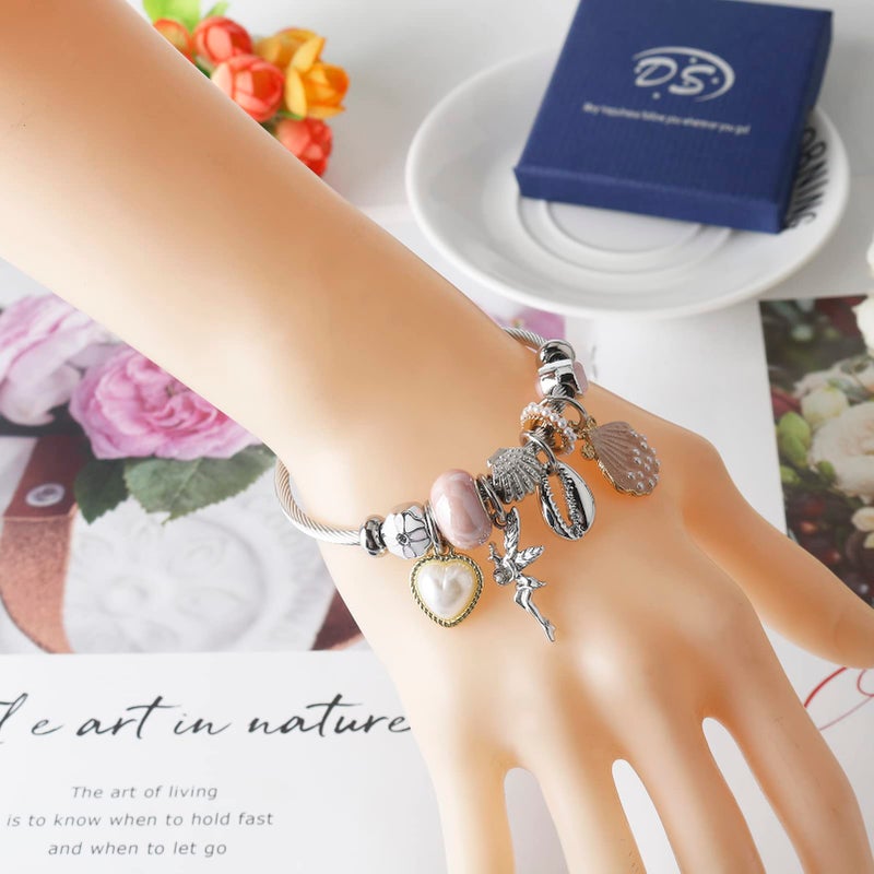 DS Charm Bracelets for girls,exquisite cute cartoon friendship bracelets Stainless Steel Bangle with birthday Gift box, Adjustable girls jewelry Suitable for holiday gifts (Silver-pink butterfly 2) - Image 4