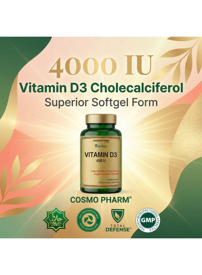 Cosmo Pharm Vitamin D3 4000 IU | Supports Strong Bones & the Immune System | 90 Softgels - Image 5