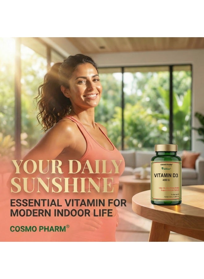 Cosmo Pharm Vitamin D3 4000 IU | Supports Strong Bones & the Immune System | 90 Softgels - Image 4
