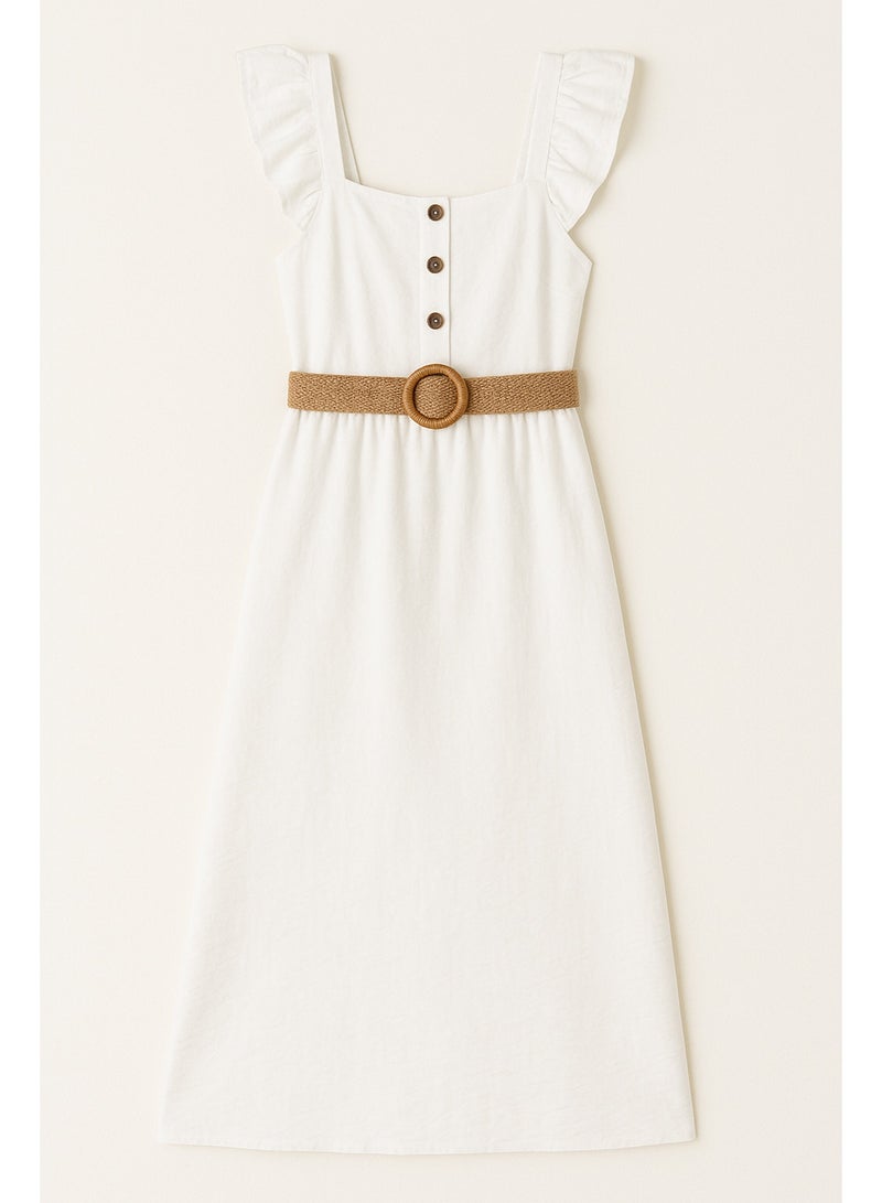 Women’s White Summer Dress – Elegant Button-Front Style with Linen Belt – Perfect for Daily Outfits – Comfortable XXL Fit - Image 2