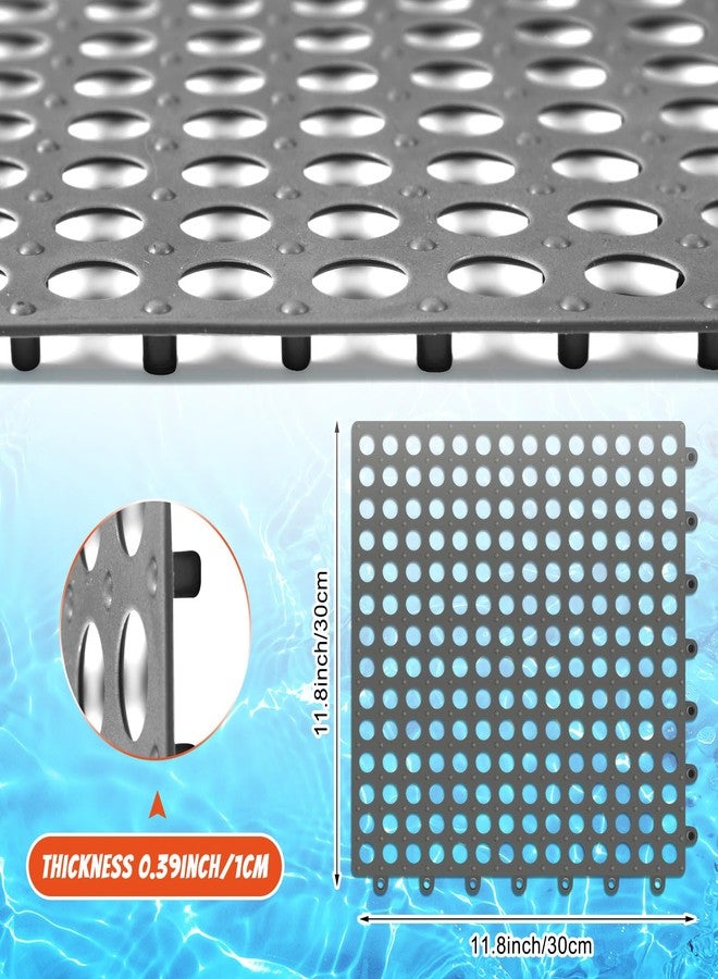 Tinideya 24 Pcs Drainage Interlocking Tiles 12 x 12" Dry Deck Mats Non Slip Shower Floor Tile Soft PVC Splicing Modular Cushion Mat For Wet Areas Bathroom Kitchen Balcony Patio Pet Areas,Dark Gray - Image 3