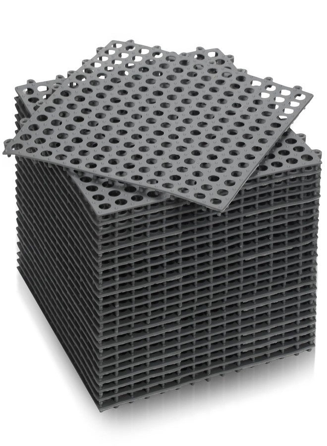 Tinideya 24 Pcs Drainage Interlocking Tiles 12 x 12" Dry Deck Mats Non Slip Shower Floor Tile Soft PVC Splicing Modular Cushion Mat For Wet Areas Bathroom Kitchen Balcony Patio Pet Areas,Dark Gray - Image 1