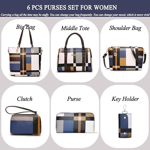 2E-youth Designer Purses and Handbags for Women Satchel Shoulder Bag Tote Top Handle Bag (gezi6-blue) - Image 2