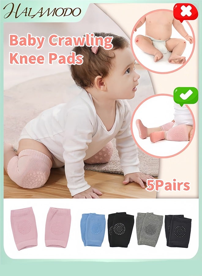 HALAMODO 5PCS Baby Crawling Knee Pads Non-Slip Baby Knee Protectors Comfortable Breathable High Elasticity Design for Toddlers Learning to Walk - Image 1
