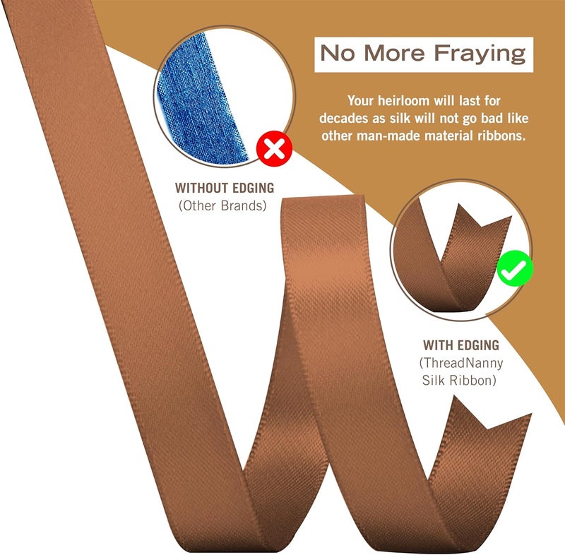 ThreadNanny New 7mm Size ThreadNanny 6 Spools of 100 Pure Silk Ribbons  Brown Tones  60 MTS x 7mm - Image 5