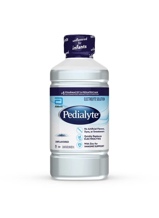 Pedialyte - Electrolyte Solution, Unflavored, Hydration Drink, 33.8 Fl Oz. (Pack of 4) - Image 1
