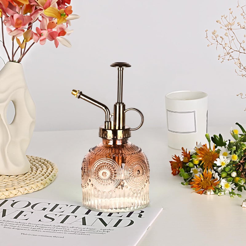VKSG Glass Plant Mister Spray Bottle, Vintage Plant Spritzer, Succulent Watering Bottle Glass with Top Pump, Small Plants Sprayer Watering Can for Indoor Outdoor House(Brown and White Gradient Color) - Image 5