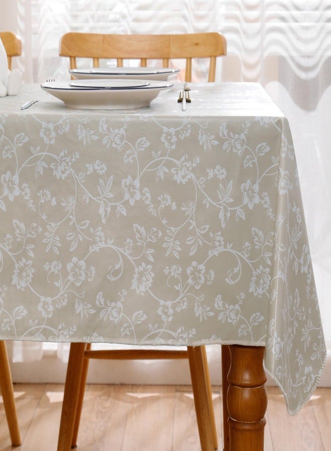 Walrus Heavy Duty Vinyl Tablecloth with Flannel Backing Waterproof Oil-Proof Plastic Table Cloth Stain-Resistant Wipeable Rectangle or Square Table Cover (Beige Floral, 54X54 Inch) - Image 2
