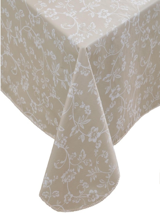 Walrus Heavy Duty Vinyl Tablecloth with Flannel Backing Waterproof Oil-Proof Plastic Table Cloth Stain-Resistant Wipeable Rectangle or Square Table Cover (Beige Floral, 54X54 Inch) - Image 1