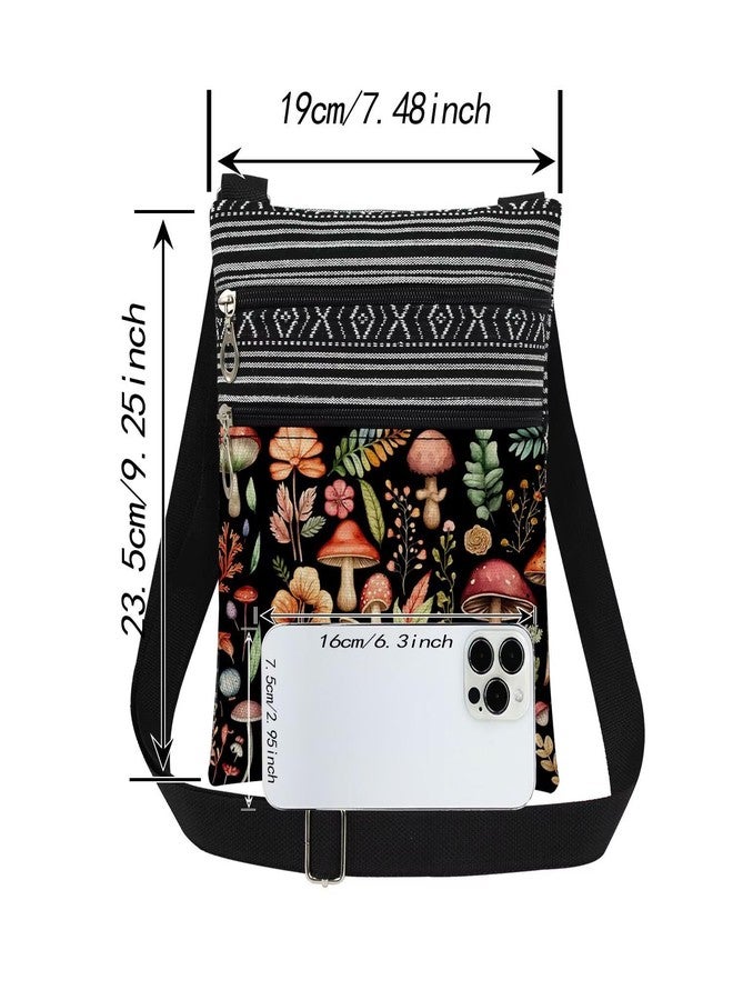 XiaoGalaee Mushroom Fungal Art Print Crossbody Bag Mushroom Floral Design Messenger Bag Adjustable Shoulder Strap for Adult Sisters Teens Birthday Gift for Nature​​ Travel Crossbody Purse (Black) - Image 4