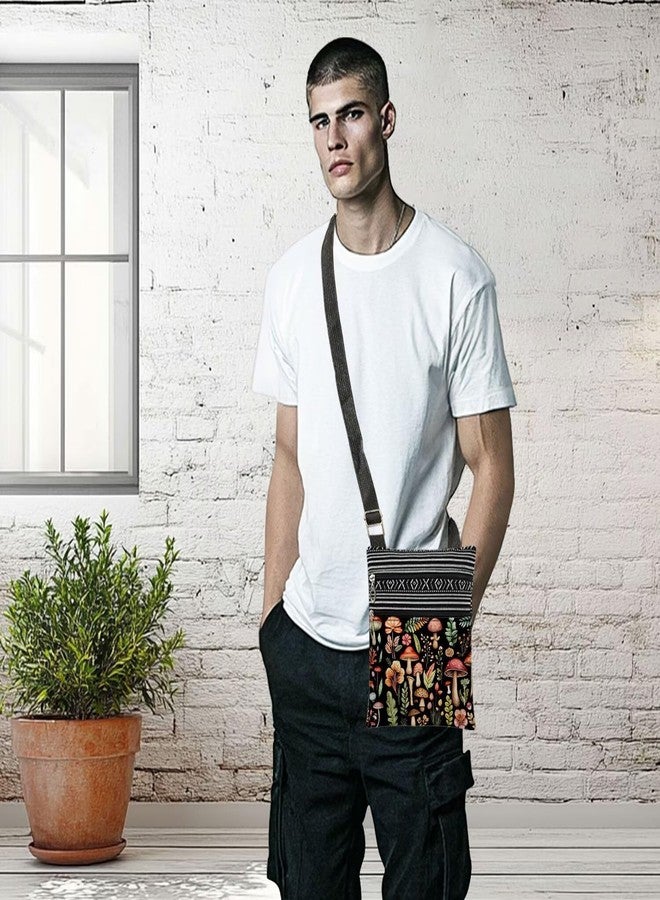 XiaoGalaee Mushroom Fungal Art Print Crossbody Bag Mushroom Floral Design Messenger Bag Adjustable Shoulder Strap for Adult Sisters Teens Birthday Gift for Nature​​ Travel Crossbody Purse (Black) - Image 5