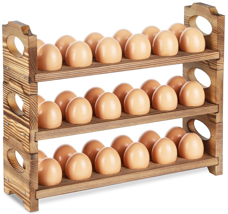 AOOHOOA Wooden Egg Holder & Storage-3Tier /36-Hole Stackable Holds Fresh Eggs, Farmhouse Eggs Rack Wood, Rustic Countertop Chicken Egg Organizer Wood with Distressed Finish for Home Kitchen Decoration - Image 1