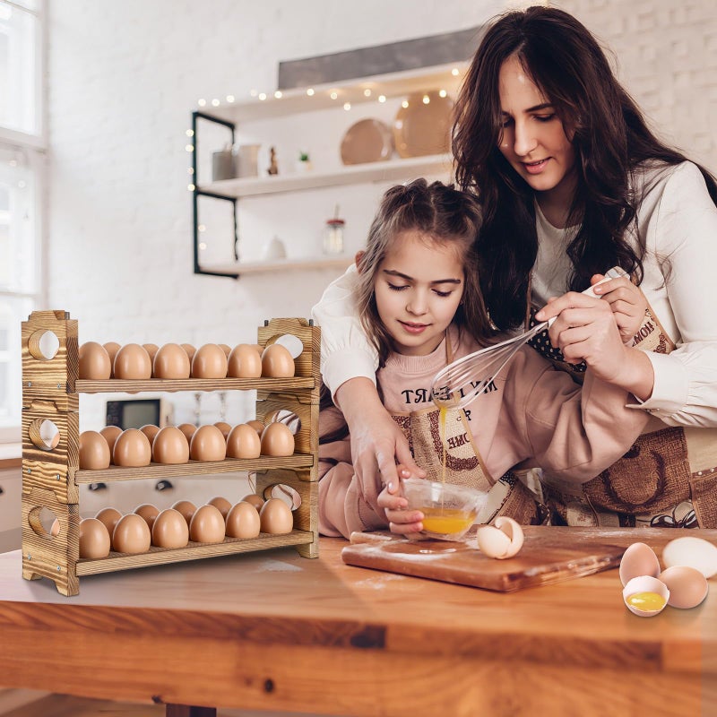 AOOHOOA Wooden Egg Holder & Storage-3Tier /36-Hole Stackable Holds Fresh Eggs, Farmhouse Eggs Rack Wood, Rustic Countertop Chicken Egg Organizer Wood with Distressed Finish for Home Kitchen Decoration - Image 3
