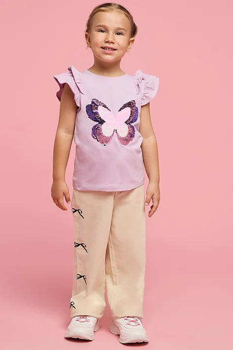 أر أند بي Sequined Top with Crew Neck and Flutter Sleeves