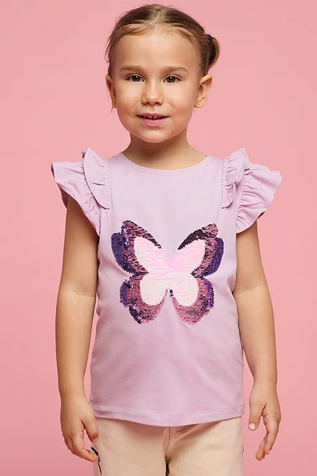 أر أند بي Sequined Top with Crew Neck and Flutter Sleeves