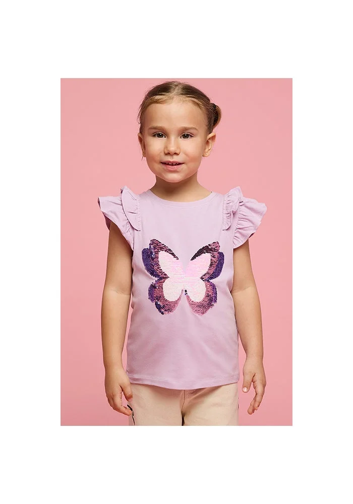أر أند بي Sequined Top with Crew Neck and Flutter Sleeves