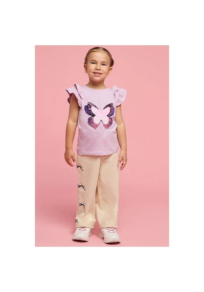 أر أند بي Sequined Top with Crew Neck and Flutter Sleeves