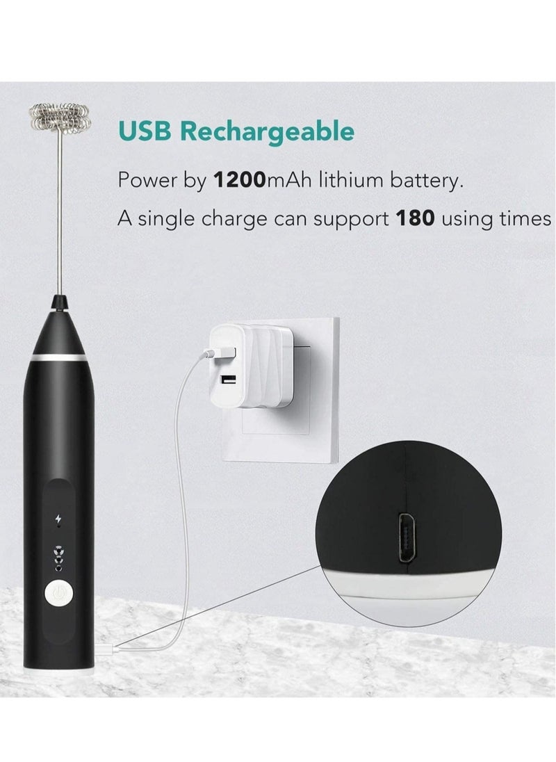 ELTRAZONE Handheld 3 In 1; Electric Foam Maker, Egg Beater, Drink Mixer. USB Rechargeable, Mini Blender For Coffee Latte Cappuccino Hot Chocolate, Black  - Image 3