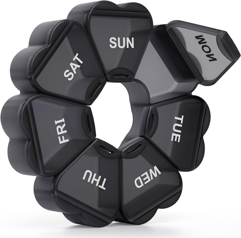 KAPENS Multi-market matching options Large Weekly Pill Organizer, Pill Box 7 Day, Large Capacity Compartments Pill Containers Flower Portable Box Case for Pills Vitamin Fish Oil Medicine Supplements Organizer (Black) Affordable fast purchase options - Image 1