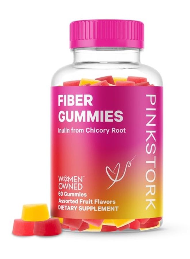 Pink Stork حلوى الجيلي المصنوعة من الألياف: مكمل الألياف البريبايوتيك، الإينولين، البريبايوتيك لدعم الهضم لدى النساء، دعم الهضم من أجل انتظام حركة الأمعاء وصحة الأمعاء، 60 حلوى جيلي مصنوعة من الخوخ والتوت  - Image 1