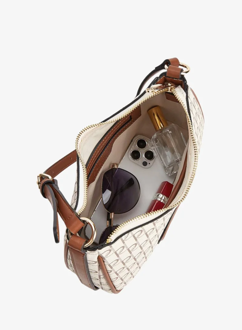 Paprika Monogram Print Shoulder Bag with Zip Closure