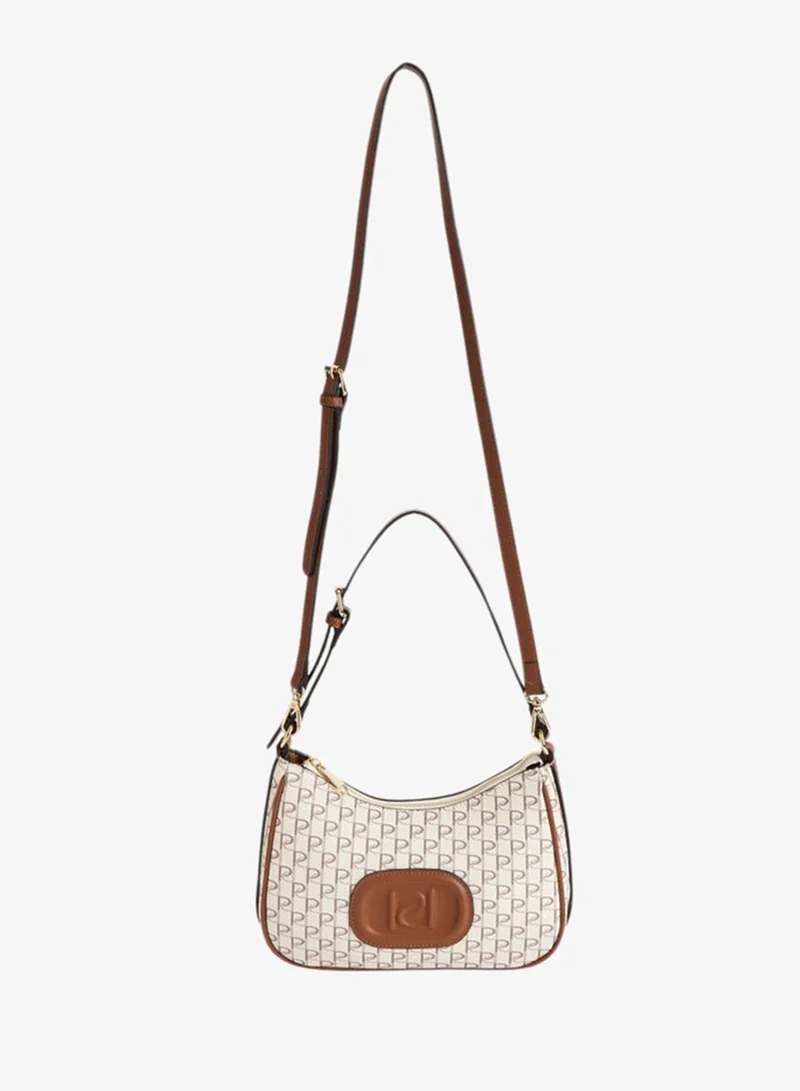 Paprika Monogram Print Shoulder Bag with Zip Closure