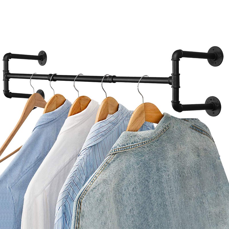 Tanice Wall Mounted Clothes Rail Industrial Pipe Clothes Rack 120cm Rustic Hanging Garment Rack Detachable Iron Clothes Wall Rail Shelf SpaceSaving Holds up to 60 kg