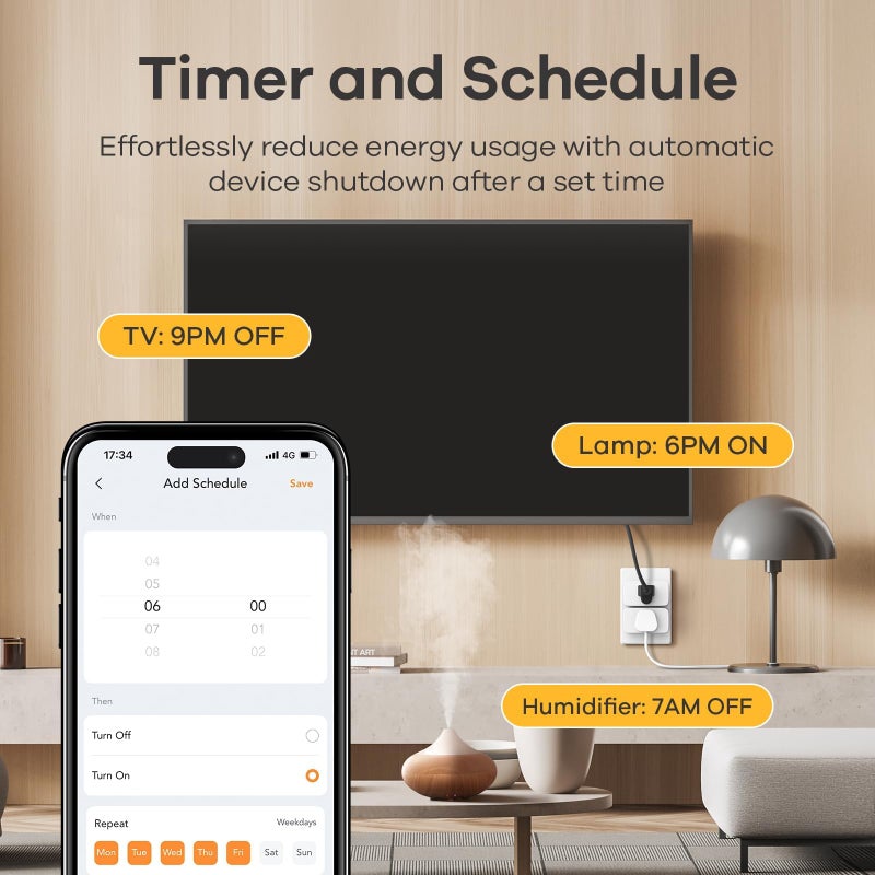 Linkind Matter Smart Plug, Work with Apple Home, Siri, Alexa, Google, SmartThings, Smart Home Smart Outlet Timer 15A/1800W, APP Remote Control & Schedule, ETL & FCC Certified, 2.4G Wi-Fi Only, 4 Pack - Image 3