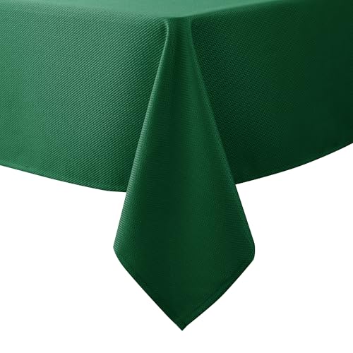 Biscaynebay Textured Fabric Christmas Tablecloths Rectangle 60x84 Inches, Hunter Green Water Resistant Spill Proof Tablecloths for Dining, Kitchen, Wedding and Parties, etc Machine Washable - Image 1