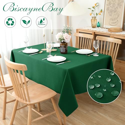 Biscaynebay Textured Fabric Christmas Tablecloths Rectangle 60x84 Inches, Hunter Green Water Resistant Spill Proof Tablecloths for Dining, Kitchen, Wedding and Parties, etc Machine Washable - Image 2
