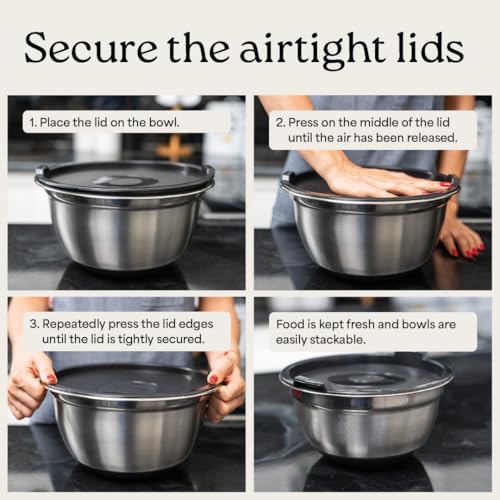 WHYSKO Stainless Steel Mixing Bowls with Lids Set - 5 Rustproof Metal Nesting Mixing Bowls for Kitchen, Meal Prep, Baking, Cooking, Storage - Includes 3 Grater Attachments, Dishwasher Safe - Image 5