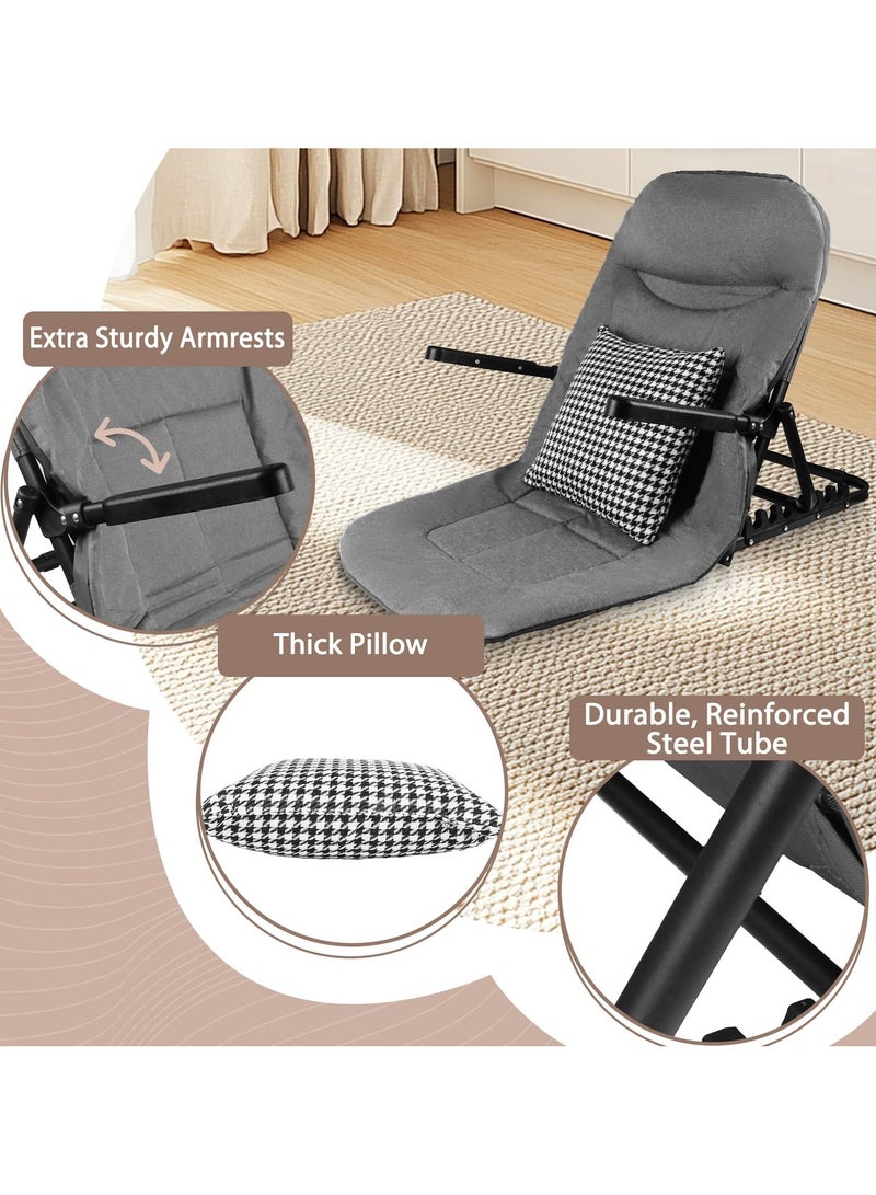 XiuWoo 7 Reclining Positions Lifting Bed Backrest with Armrest and Cushion, 0 to 80 Degrees Adjustable Folding Back Rest for Bed Sitting up, Portable Bed Backrest Support for Sleeping, Reading and Gaming  - Image 3
