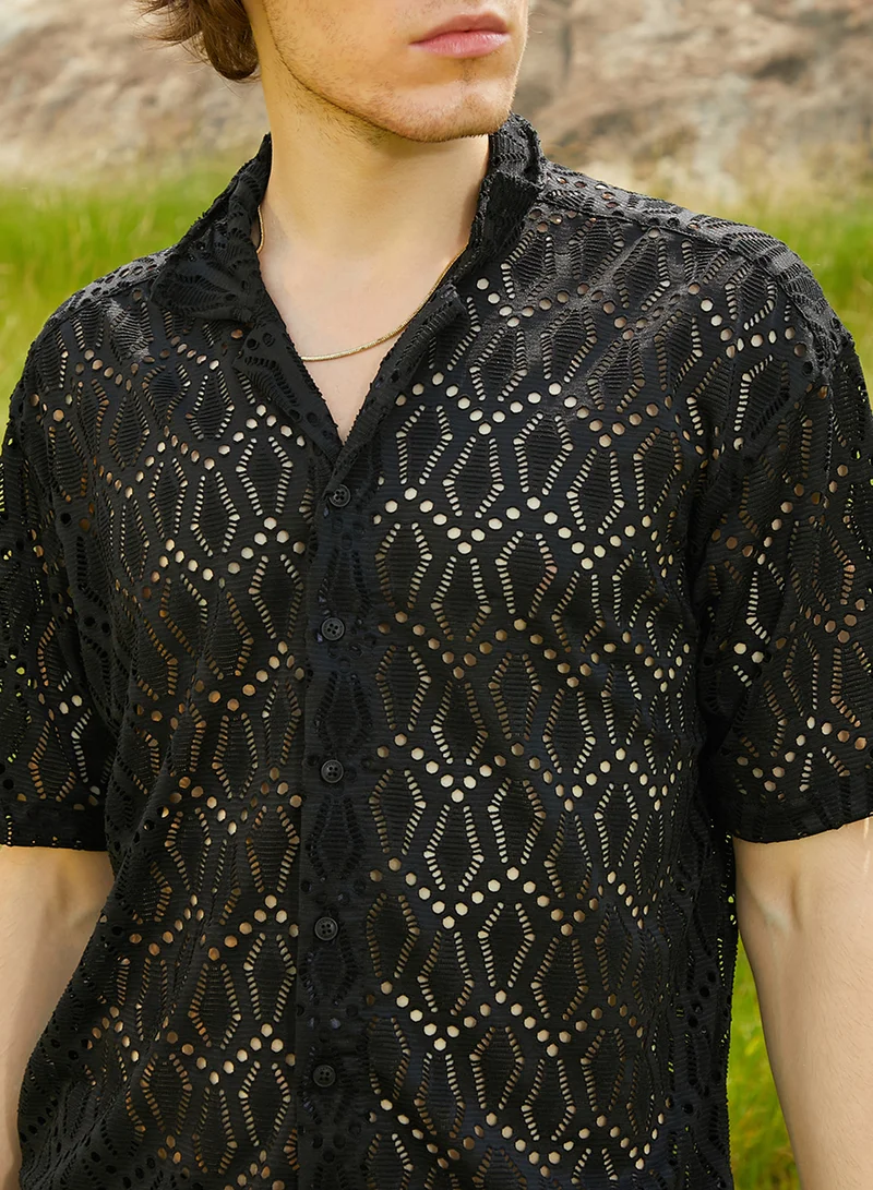 Campus Sutra Men's Raven Black Boho Knit Co-Ord Set