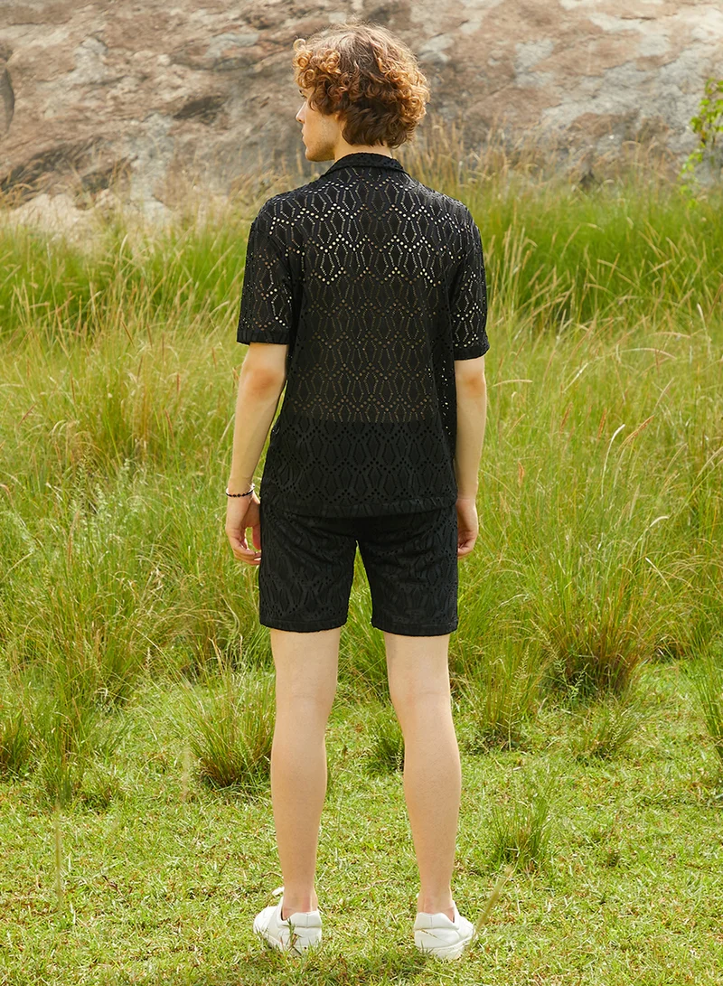 Campus Sutra Men's Raven Black Boho Knit Co-Ord Set