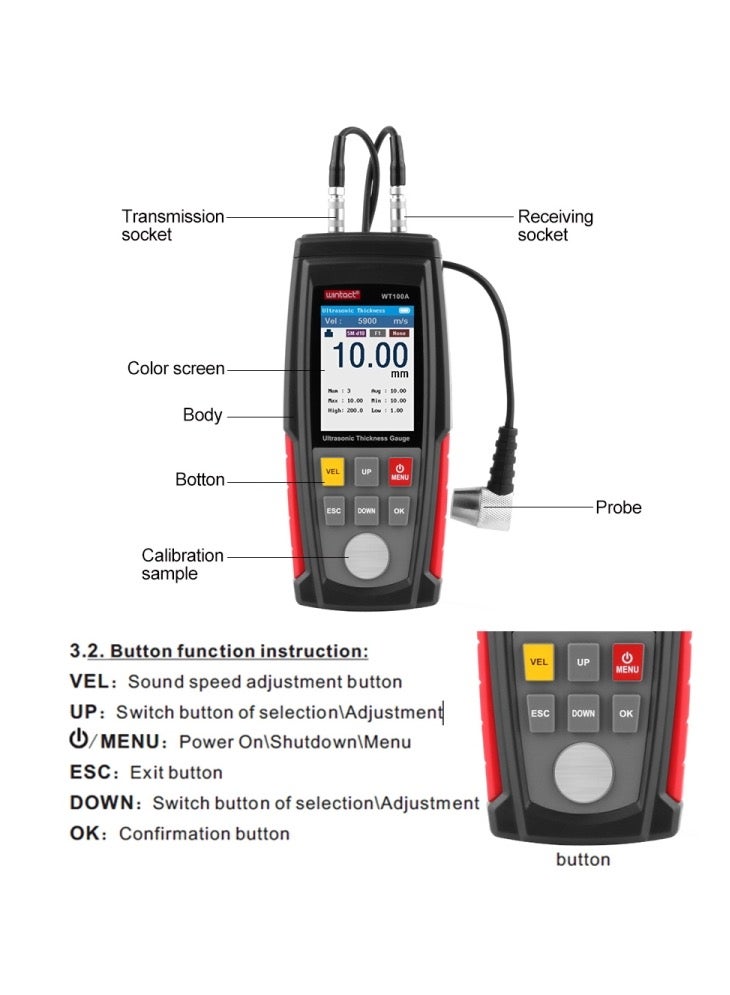 Wintact WT100A Digital Ultrasonic Thickness Gauge Meter Tester USB Charging Digital Thickness Metal Tester High Precision - Image 5