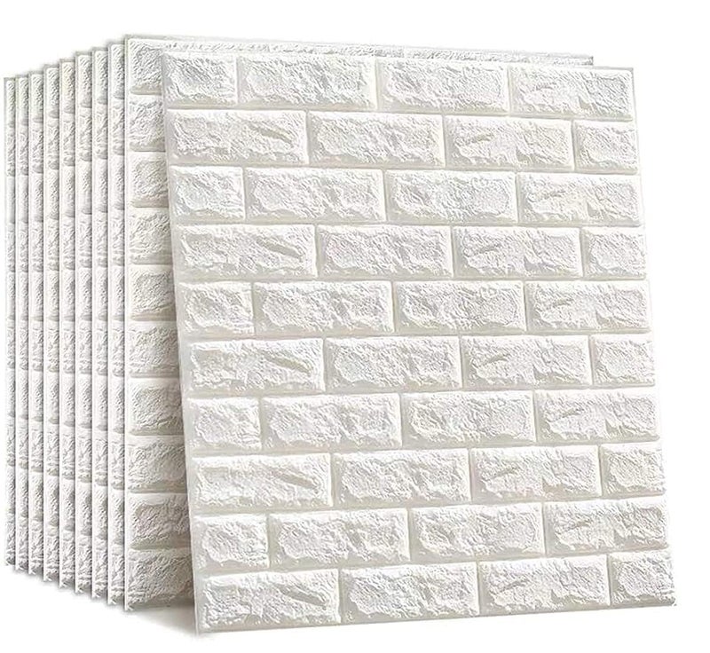 SPECULO 3D White Brick Wallpaper - Self Adhesive PE Foam Brick Design 3D Wall Stickers/DIY Wallpaper for Home Hotel Living Room Bedroom & Café (70 x 77cm, Appx. 5.8Sq Feet) White (Pack of 5) - Image 1